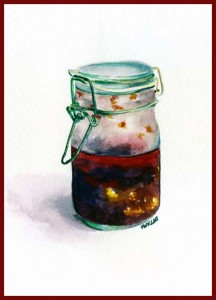 Hot Chili Pepper in a Jar Watercolor Painting