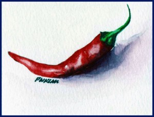 Red Chili Pepper Watercolor Painting - ATC / ACEO