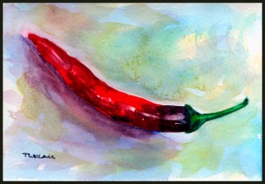 Red Chili Pepper Watercolor Painting - 5 x 7 inches