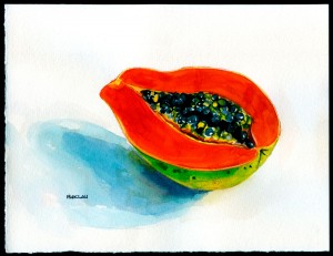 Papaya watercolor painting - 7.5 x 10 inches